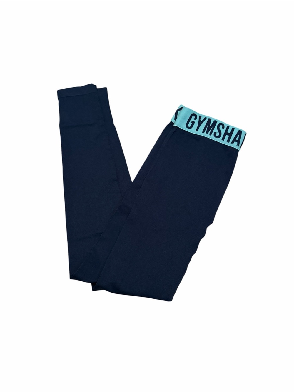 Gymshark Kids Navy Leggings with Light Blue Branded Waistband